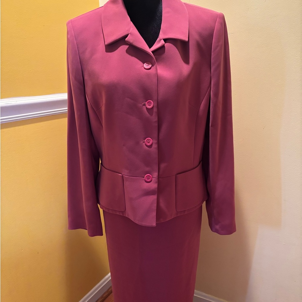 Elegant Pink Button-Up Blazer and Skirt Set